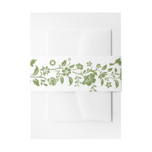 Green Floral Wedding Invitation Belly Band