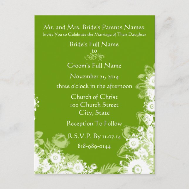 Green Floral Wedding Invitations (Front)