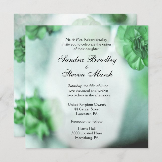Green Floral Wedding Invitations (Front/Back)