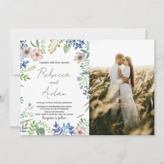 Green Floral Wedding Invitations with photo
