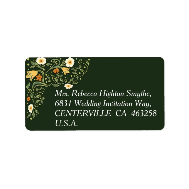 Green Floral Wedding Label (Front)