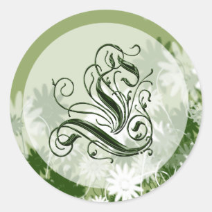 Green Floral Wedding Monogram L Seal