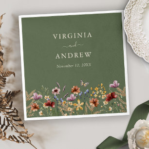 Green Floral Wedding Napkin