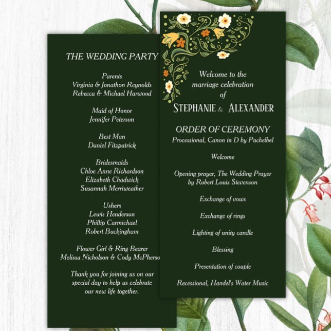 Green Floral Wedding Program Programme (Creator Uploaded)