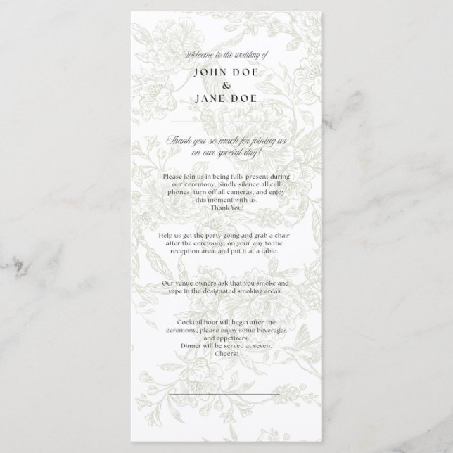 Green Floral Wedding Programs Programme (Front)