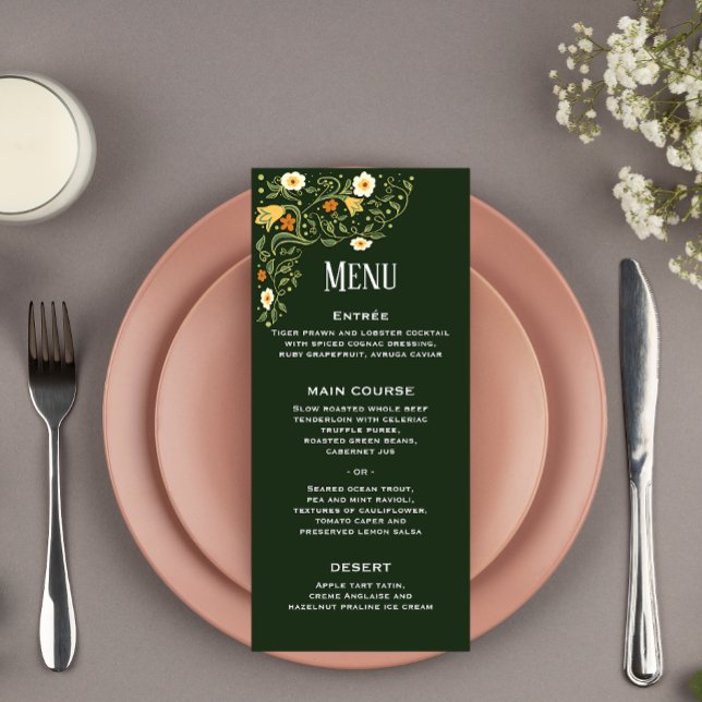 Green Floral Wedding Reception Menu (Creator Uploaded)