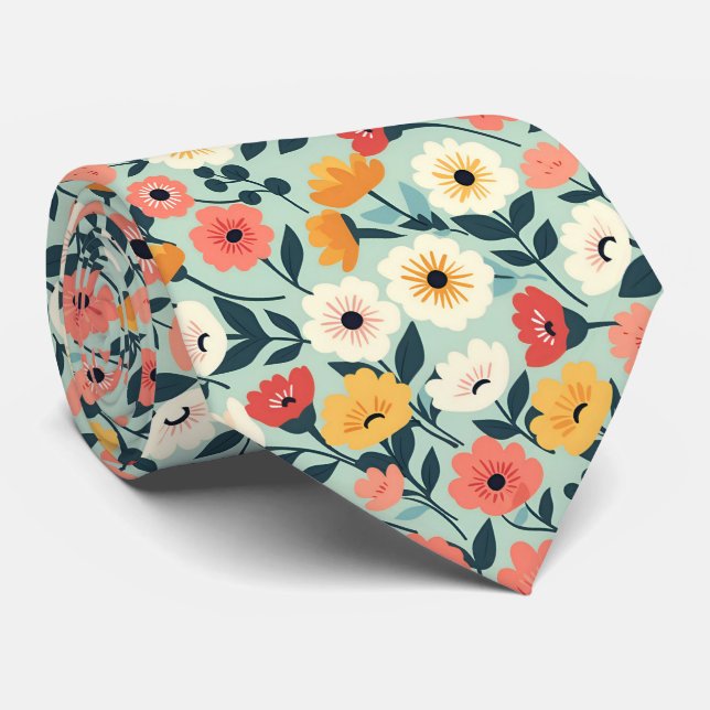Green Floral Wedding Tie (Rolled)