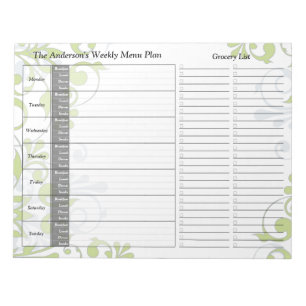 Green Floral Weekly Personalised Menu Plan Notepad