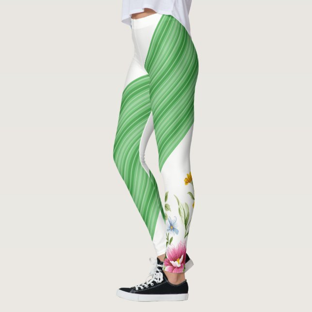 Green Floral White Leggings  (Left)