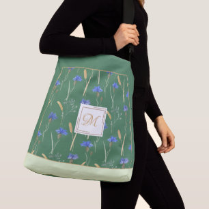 Green Floral Wildflower Customised Monogram Crossbody Bag