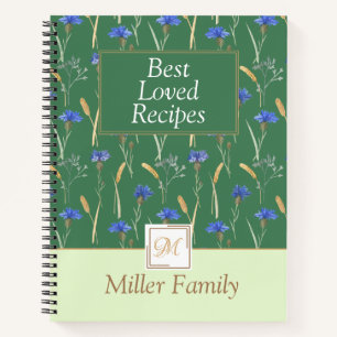 Green Floral Wildflower Mongoram Recipe Notebook