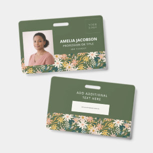 Green Floral Wildflower Photo Logo Teacher ID Badge