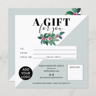Green floral winter square gift certificate logo
