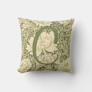 Green Floral Wm Morris Design Monogram Cushion