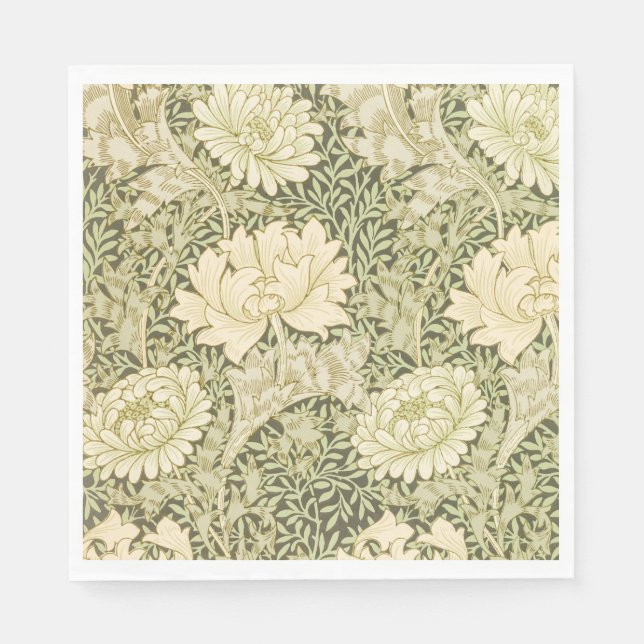 Green Floral Wm Morris Design Napkin (Front)