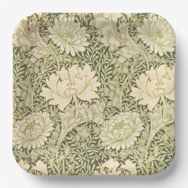 Green Floral Wm Morris Design Paper Plate (Front)