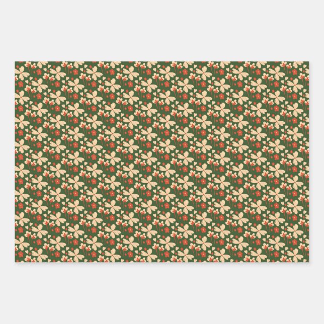 Green Floral Wrapping Paper Sheet (Front)