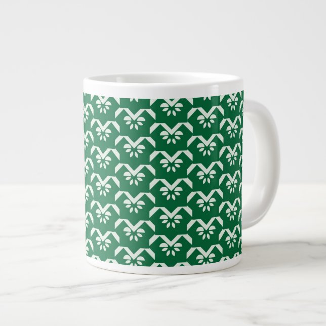 Green floral zigzag large coffee mug (Front Right)