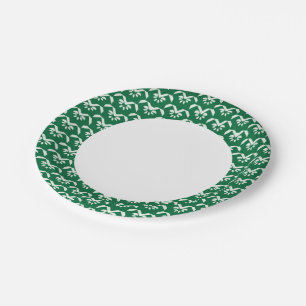 Green floral zigzag paper plate