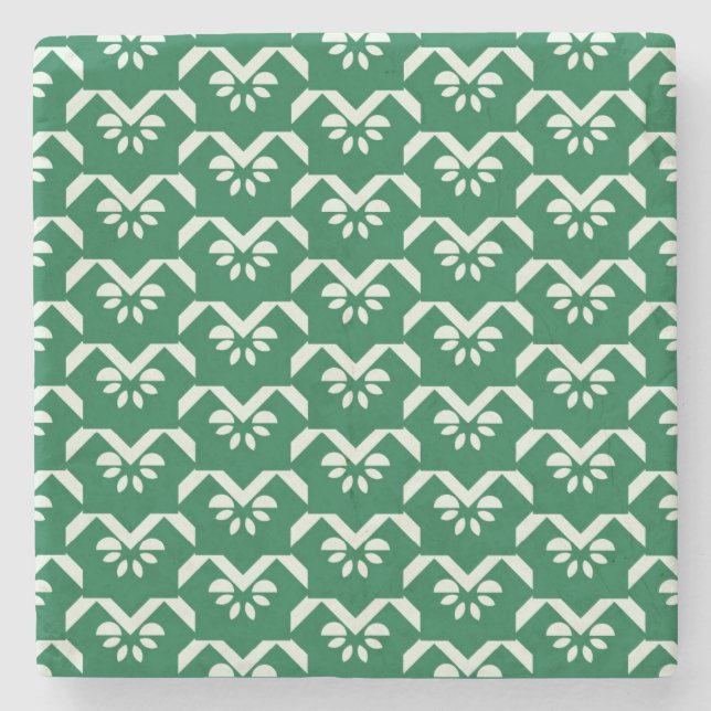 Green floral zigzag stone coaster (Front)