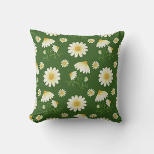 Green Florals Farmhouse Decor Daisy Throw Pillow