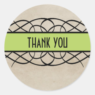 Green Flourish Border Thank You Stickers