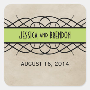 Green Flourish Border Wedding Stickers