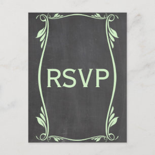 Green Flourish Chalkboard RSVP Postcard