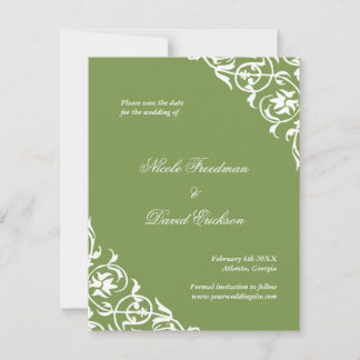 Green flourish classy scroll wedding save the date