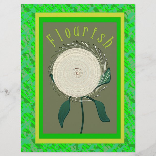 Green Flourish Flower Bulk Scrapbook Paper Pages (Front)