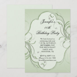 Green Flourish Framed Birthday Party Invitation