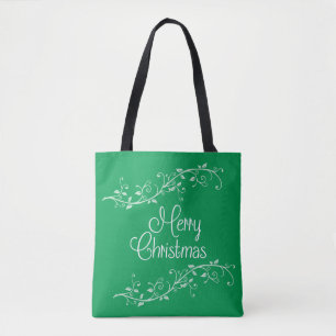 Green Flourish Merry Christmas Tote Bag
