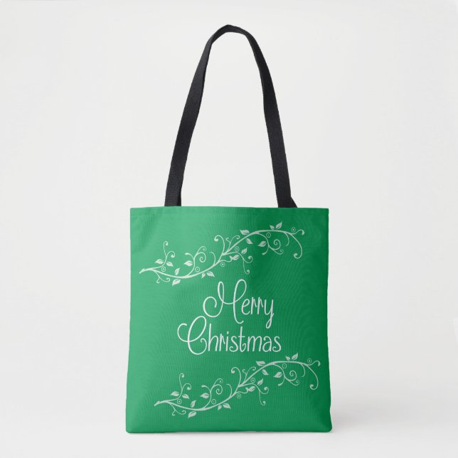 Green Flourish Merry Christmas Tote Bag (Front)