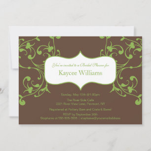 Green Flourish on Brown Bridal Shower Invitation
