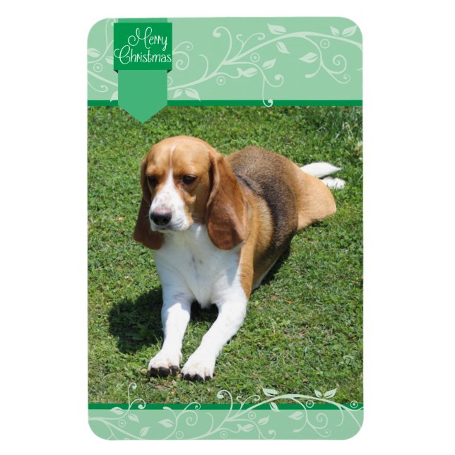 Green Flourish Tab Merry Christmas Magnet (Vertical)
