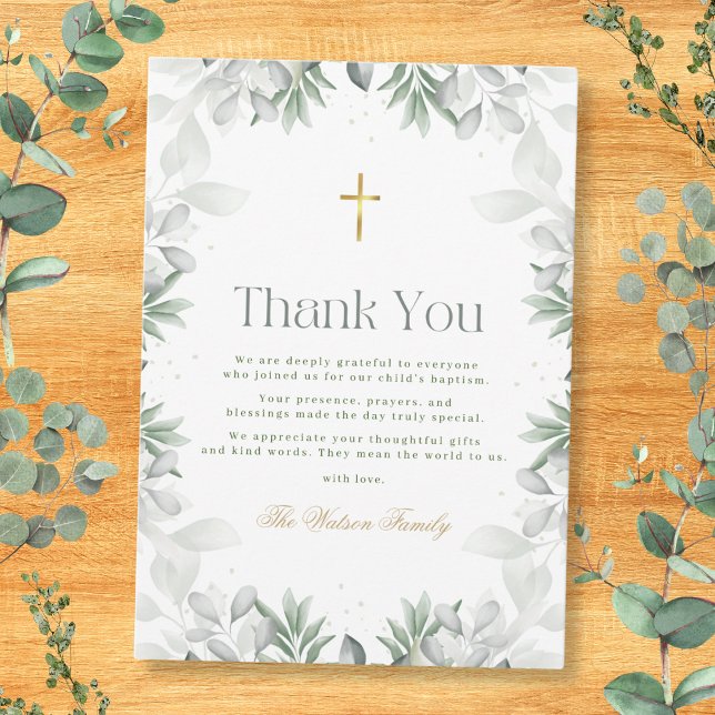 Green Flower Baptism  Thank You Card (Creator Uploaded)