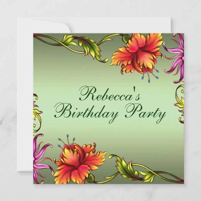 Green Flower Burst Design Birthday Invitation (Front)