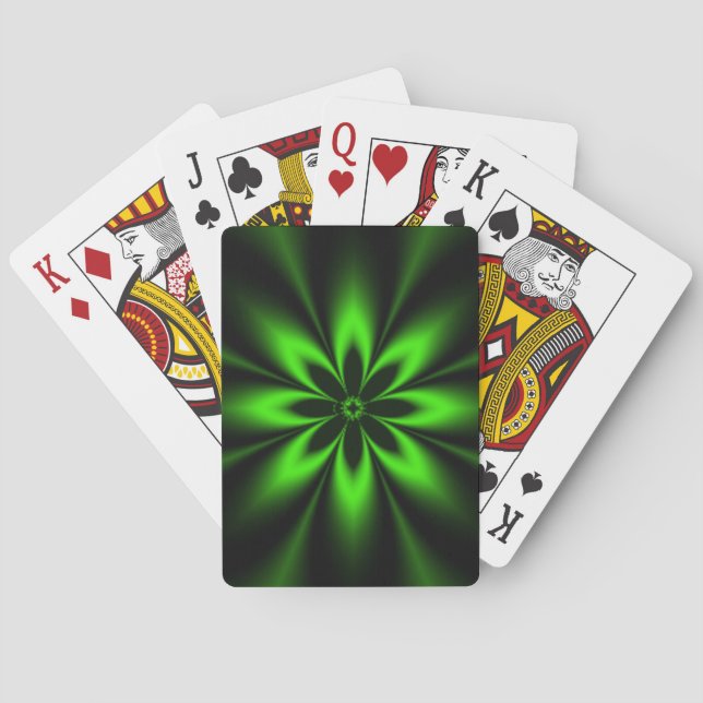Green Flower Burst Fractal Playing Cards (Back)