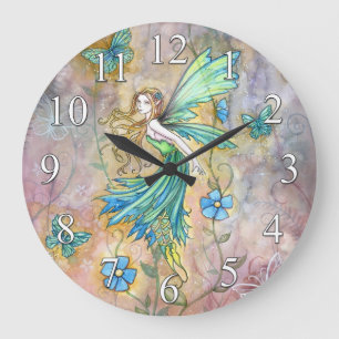 Green Flower Fairy and Butterflies Wall Clock