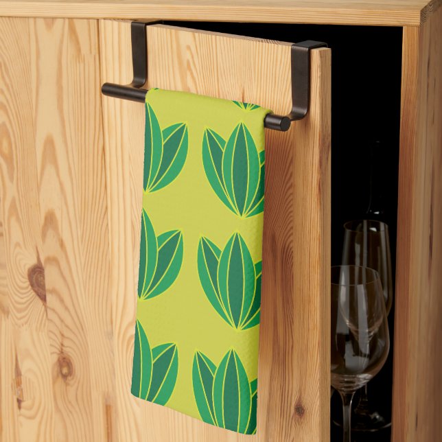 Green Flower Floral  Tea Towel (Thirds Fold)