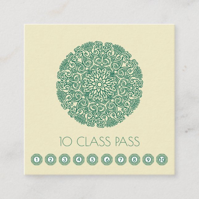 Green Flower Mandala Yoga Loyalty Card (Front)