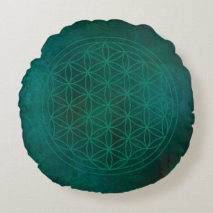 green flower of life round cushion