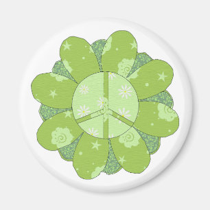 Green Flower Peace Sign Magnet
