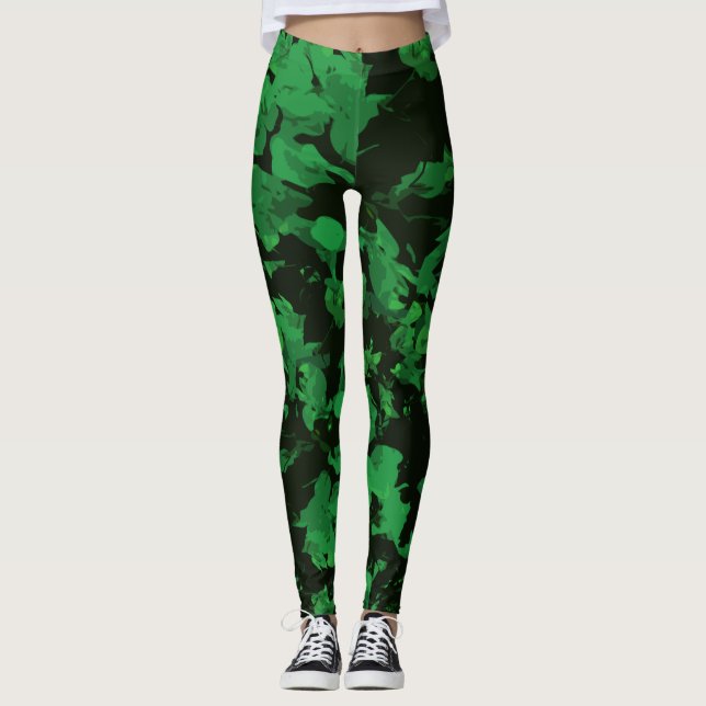 Green flower print leggings (Front)