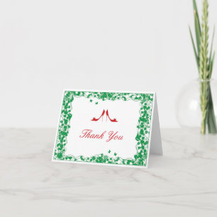 Green Flower Red Shoes Bridal Shower Thank You Car Card