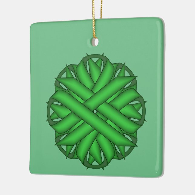 Green Flower Ribbon by Kenneth Yoncich Ceramic Ornament (Left)