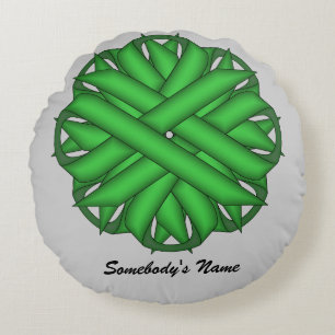 Green Flower Ribbon by Kenneth Yoncich Round Cushion