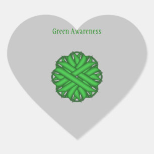 Green Flower Ribbon Heart Sticker