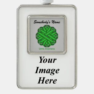 Green Flower Ribbon Tmpl (V-I) by Kenneth Yoncich Silver Plated Framed Ornament