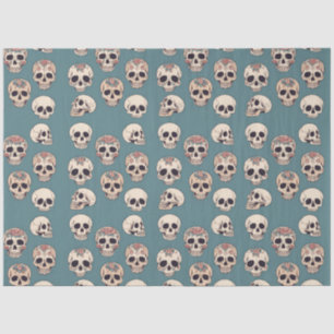 Green Flower Skulls Animated Colourful Halloween Tissue Paper
